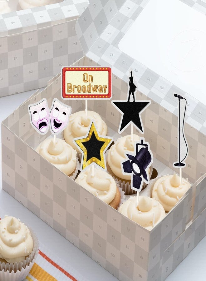 VOBRAMY On Broadway Cupcake Toppers,Happy Birthday Cake Topper,Movie Night Cupcake Toppers Decoration,Hollywood theme Cake Party Decoration.18 PCS - Image 4