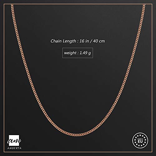 Amberta 14K Rose Gold Plated on 925 Sterling Silver 1.3 mm Heart Chain Necklace Length 14" inch / 36 cm (14) - Image 2