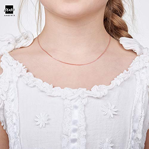Amberta 14K Rose Gold Plated on 925 Sterling Silver 1.3 mm Heart Chain Necklace Length 14" inch / 36 cm (14) - Image 4