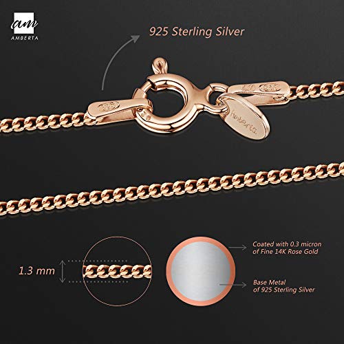 Amberta 14K Rose Gold Plated on 925 Sterling Silver 1.3 mm Heart Chain Necklace Length 14" inch / 36 cm (14) - Image 3