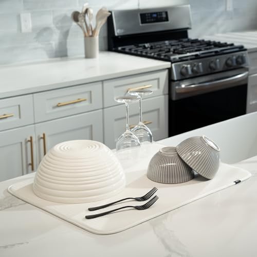 S&T INC. Dish Drying Mat XL, 18” x 24”, Absorbent Microfiber Kitchen Counter Mat, Dish Drying Pad for Dishes, Utensils, Pots and Pans, Extra Large, Cream - Image 2