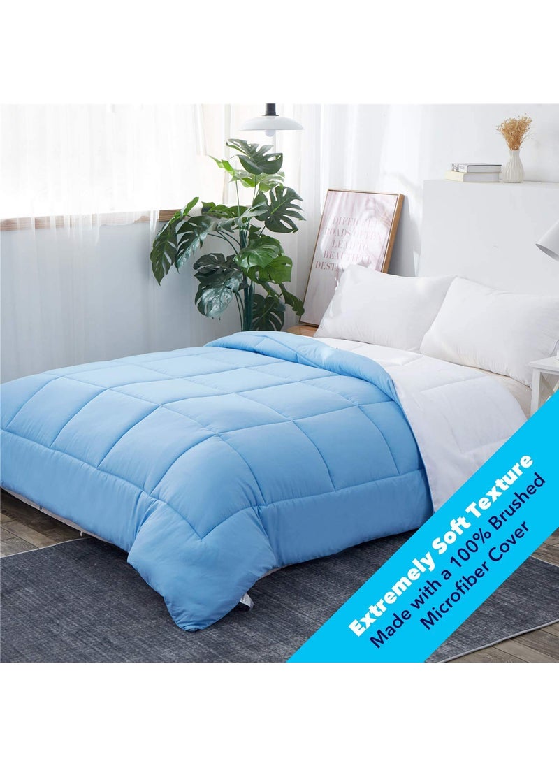 Linenovation Linenovation All Season Microfiber Reversable DuvetAC ComforterQuilt Sky Blue White Double Size 90 Inch x 100 Inch  - Image 2