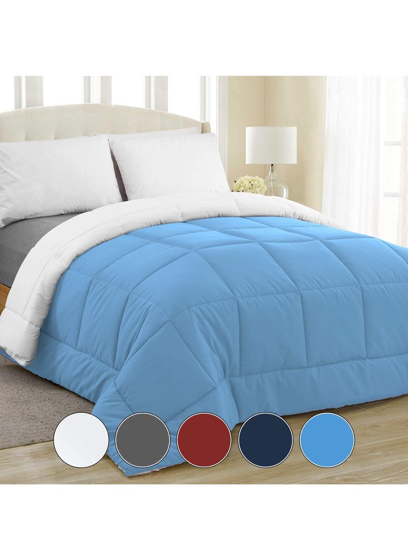 Linenovation Linenovation All Season Microfiber Reversable DuvetAC ComforterQuilt Sky Blue White Double Size 90 Inch x 100 Inch  - Image 1