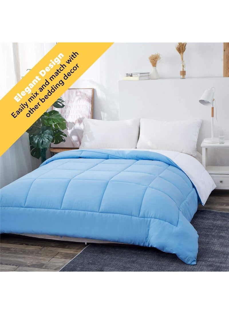 Linenovation Linenovation All Season Microfiber Reversable DuvetAC ComforterQuilt Sky Blue White Double Size 90 Inch x 100 Inch  - Image 4