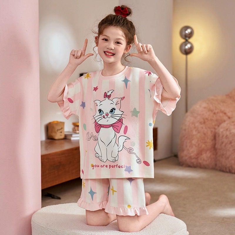 Children'S Home Clothes Girls' Short-Sleeved Pajamas Pure Cotton Summer Large And Medium-Size Children'S Cartoon Little Girl'S Baby Air-Conditioning Clothes Suit - Image 3