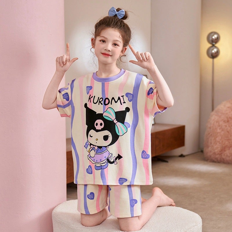 Children'S Home Clothes Girls' Short-Sleeved Pajamas Pure Cotton Summer Large And Medium-Size Children'S Cartoon Little Girl'S Baby Air-Conditioning Clothes Suit - Image 2