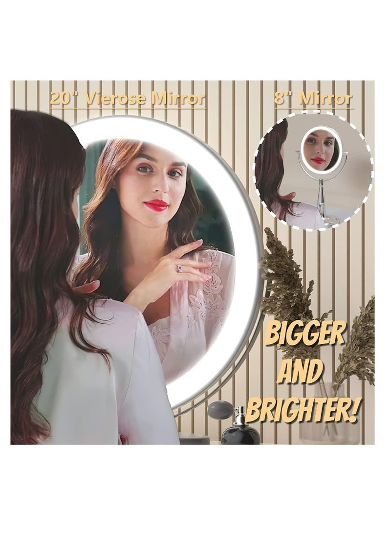 20 inch Large Vanity Makeup Mirror with Lights, 3 Color Lighting Modes | Round Lighted Up Makeup Mirror with Dimming LED