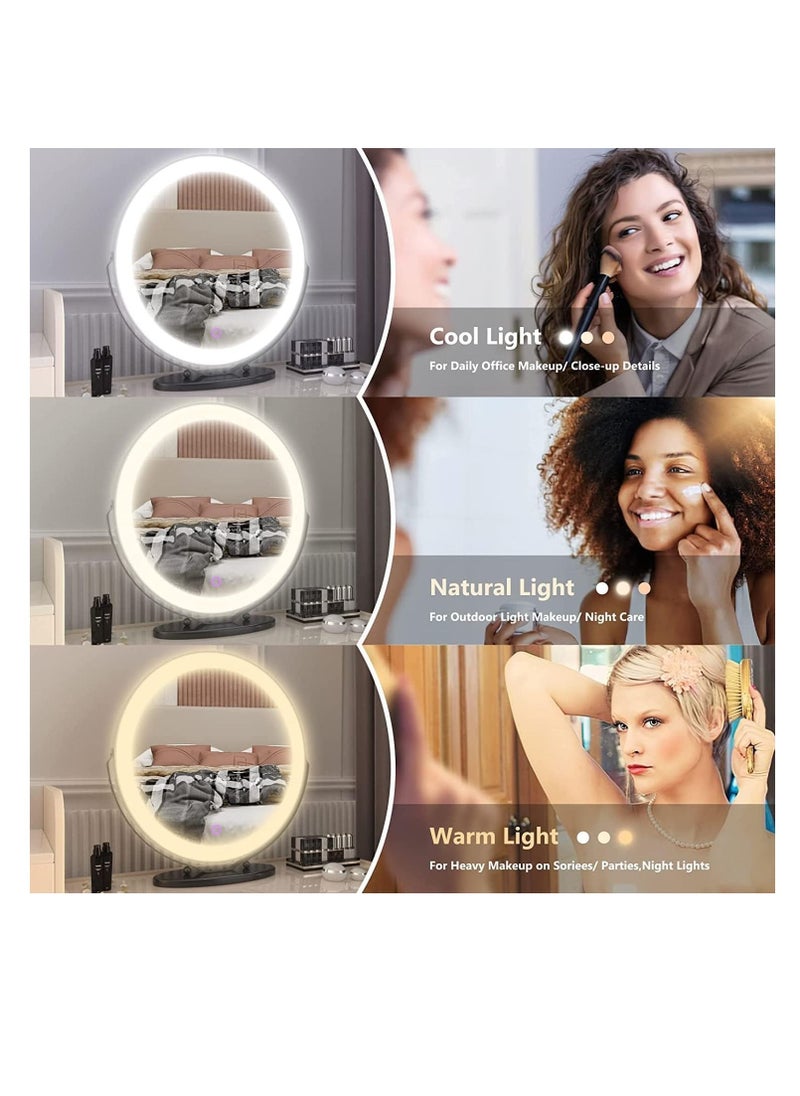 20 inch Large Vanity Makeup Mirror with Lights, 3 Color Lighting Modes | Round Lighted Up Makeup Mirror with Dimming LED