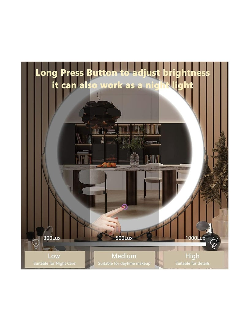 20 inch Large Vanity Makeup Mirror with Lights, 3 Color Lighting Modes | Round Lighted Up Makeup Mirror with Dimming LED
