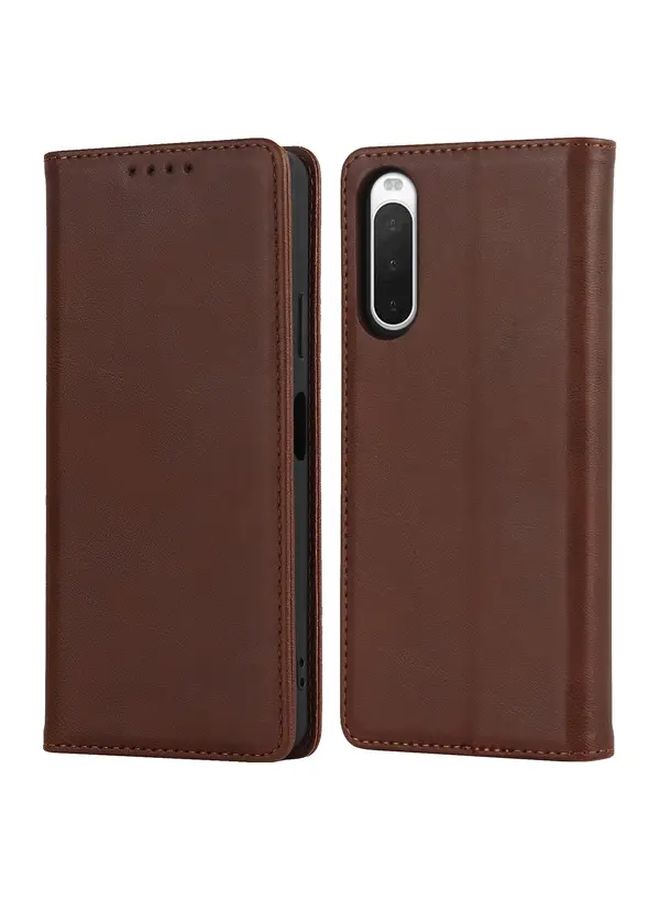 Dark Brown Magnetic Leather Wallet Phone Case with Card Slot for Xperia 5 II - Image 3