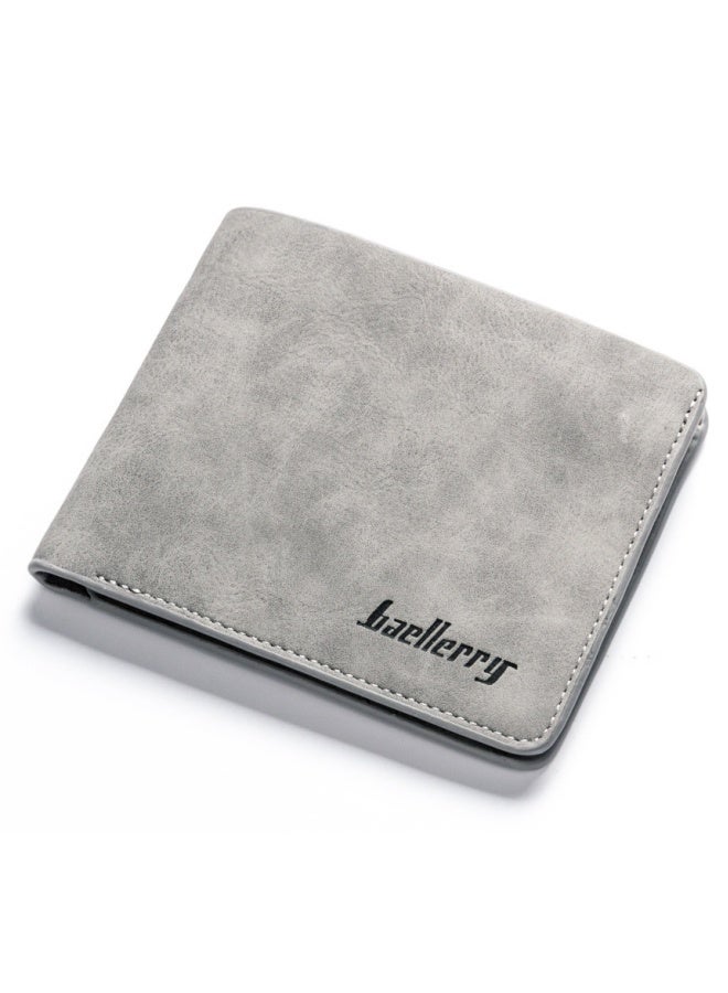 baellerry Men's Wallet Short Student Retro Frosted Two-Fold Vertical New Money Gray Horizontal - Image 1