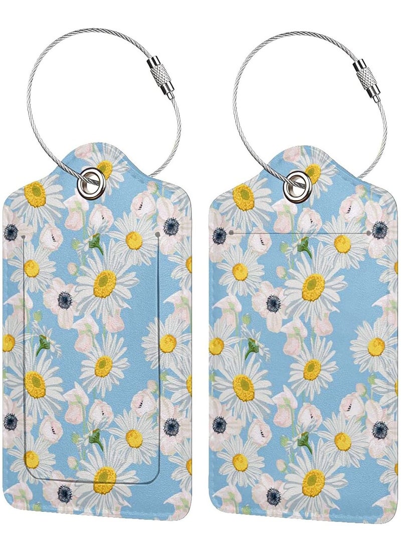 Excefore Luggage Tag for Suitacase, 2 Pcs Fintie Privacy Cover ID Label with Stainless Steel Loop and Address Card Travel Bag Suitcase (White Daisies)  - Image 1