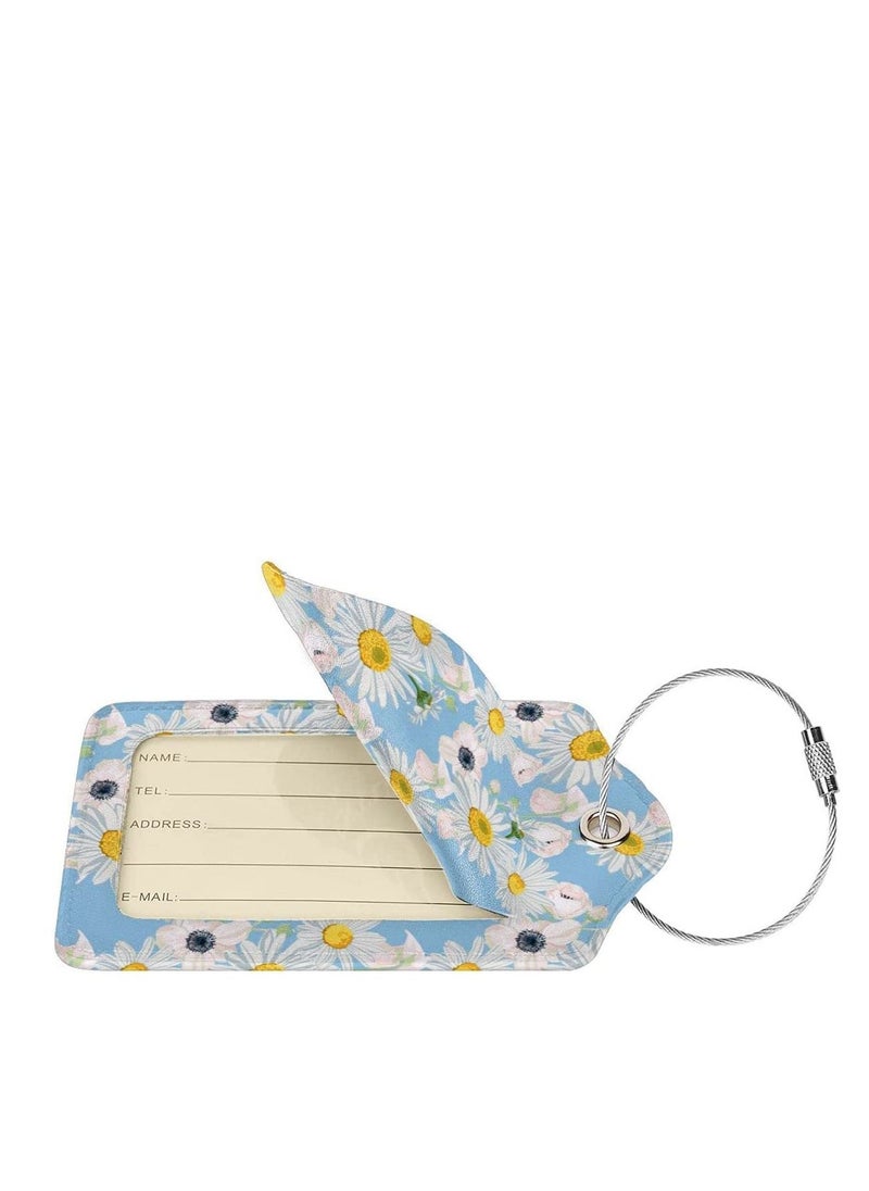 Excefore Luggage Tag for Suitacase, 2 Pcs Fintie Privacy Cover ID Label with Stainless Steel Loop and Address Card Travel Bag Suitcase (White Daisies)  - Image 2