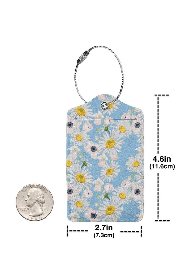 Excefore Luggage Tag for Suitacase, 2 Pcs Fintie Privacy Cover ID Label with Stainless Steel Loop and Address Card Travel Bag Suitcase (White Daisies)  - Image 4