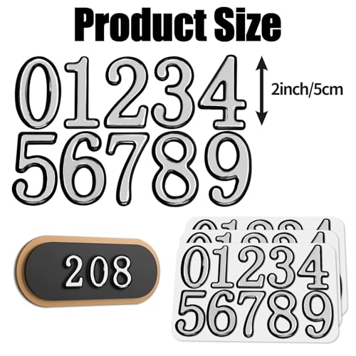 opasyo 30 Pieces Mailbox Numbers for Outside 2 inch 0-9 Self-Adhesive Mail Box Numbers,3D Gold House Numbers for Mailbox, Apartment, House, Trash Bins,Office Hotel Room (Silver, 2inch) - Image 2