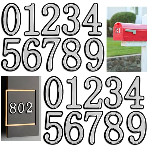 opasyo 30 Pieces Mailbox Numbers for Outside 2 inch 0-9 Self-Adhesive Mail Box Numbers,3D Gold House Numbers for Mailbox, Apartment, House, Trash Bins,Office Hotel Room (Silver, 2inch) - Image 1