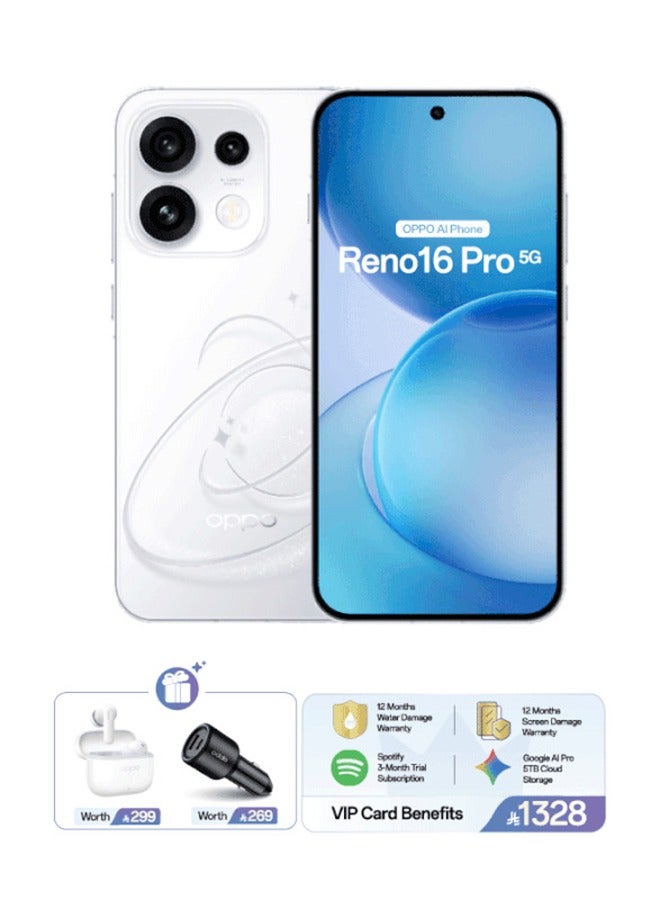 OPPO Reno16 Pro 5G Dual SIM Pop White 12GB RAM 512GB with FREE Enco Buds 3 Pro, Google Cloud Storage, Spotify Premium, Super Fast Car Charger & VIP Card Warranty – Middle East Version - Image 1