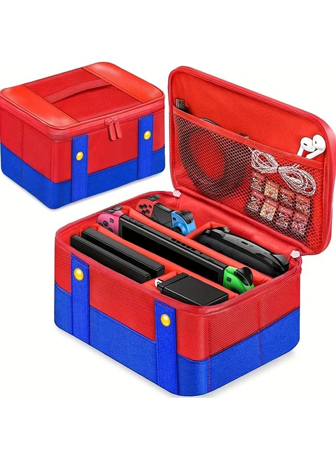Shockproof Switch Storage Bag With Case Red And Blue Adjustable Compartments Card Slot Travel Gaming Bag - Image 1