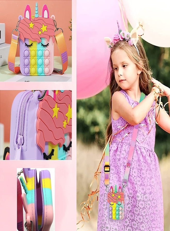 Flywind Pop It Casual Backpack Shining Hearts PVC Waterproof Fabric Unicorn Pop It Bag Mini Backpack for Girls, Pop It Bag, Picnic Bag, Party Favors Pop It Fidget Toy Bag - Image 5