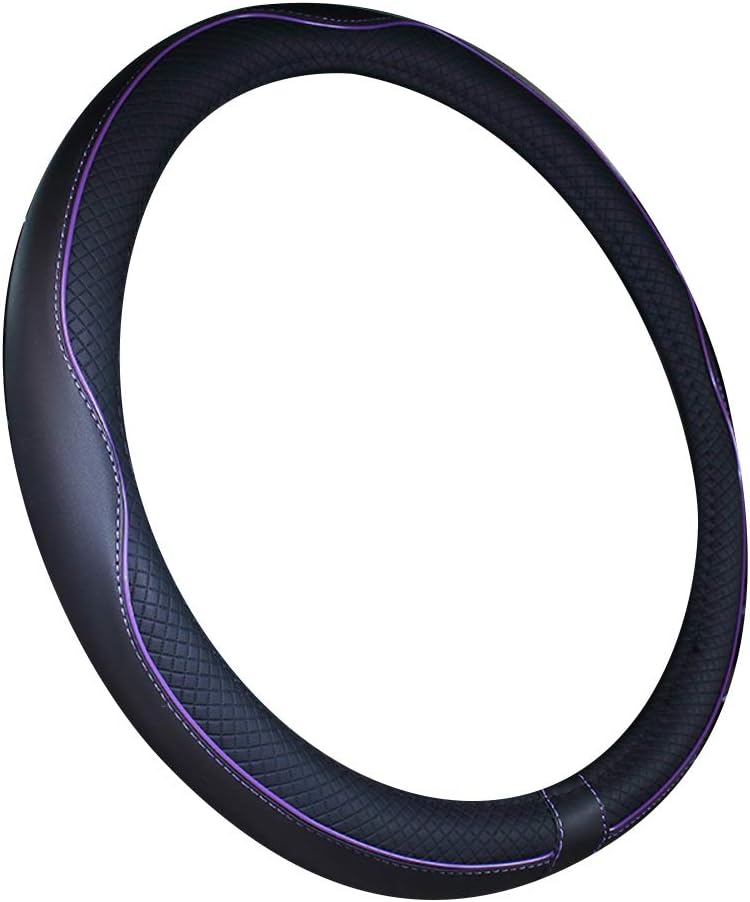 مايكو بيل غطاء عجلة قيادة سيارة من جلد المايكروفايبر الجديد من مايكو بيل 2019 مقاس كبير جدًا 17 18 19 بوصة للشاحنات الكبيرة (17.5-18 بوصة، أسود أرجواني) مواد خفيفة معالجة - Image 2