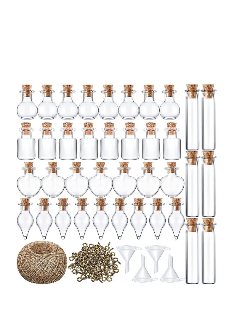 Excefore Small Mini Glass Jars Bottle with Cork Stopper Tiny Wishing Bottles with Eye Screws Funnel and Rope Small Cork Clear Glass Bottle for DIY Crafts Bead Container 50Pcs  - Image 1