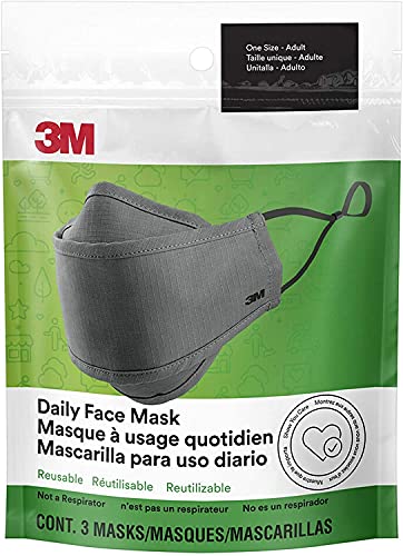 3M Daily Face Mask Reusable Washable Adjustable Ear Loops Lightweight Cotton Fabric 3 Pack