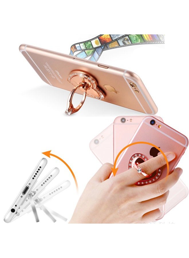TOPWOOZU Phone Stand, Luxury Updated Re-Usable Metal Stainless Phone & Tablet Anti Drop Ring Stand Holder with Diamonds for iPhone iPod iPad Samsung and More (Heart Shape) (Silver) - Image 2
