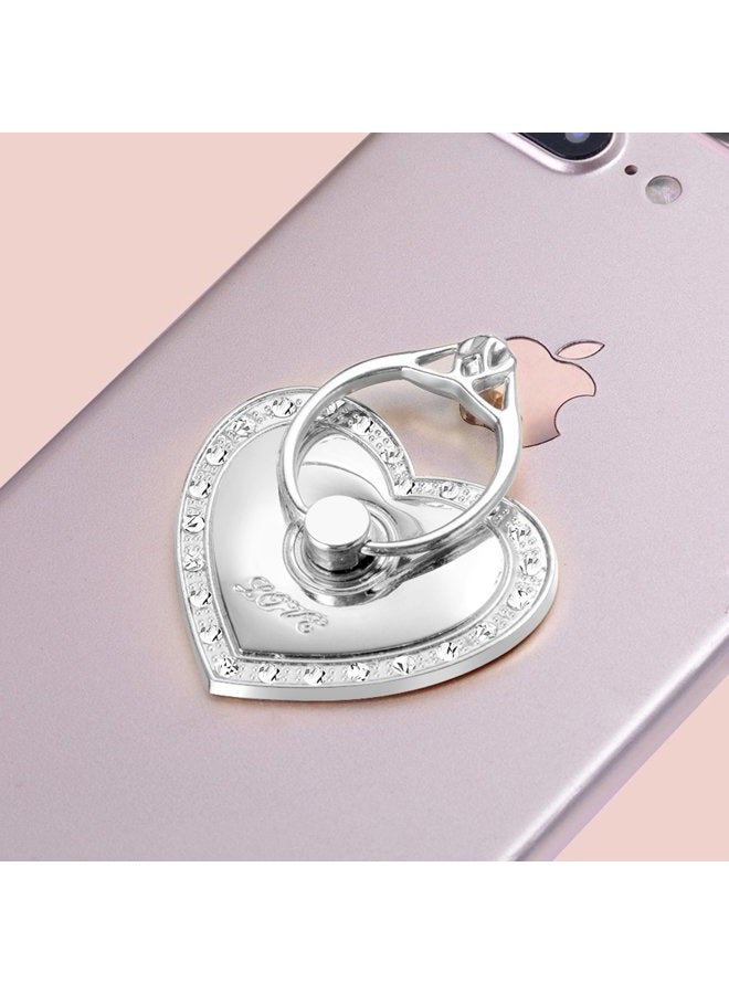 TOPWOOZU Phone Stand, Luxury Updated Re-Usable Metal Stainless Phone & Tablet Anti Drop Ring Stand Holder with Diamonds for iPhone iPod iPad Samsung and More (Heart Shape) (Silver) - Image 4