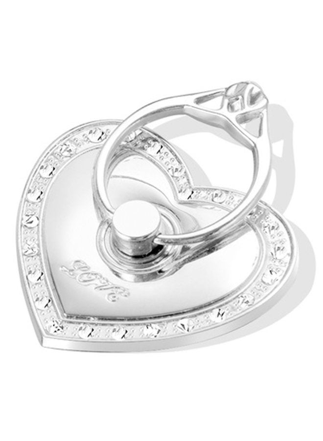 TOPWOOZU Phone Stand, Luxury Updated Re-Usable Metal Stainless Phone & Tablet Anti Drop Ring Stand Holder with Diamonds for iPhone iPod iPad Samsung and More (Heart Shape) (Silver) - Image 1