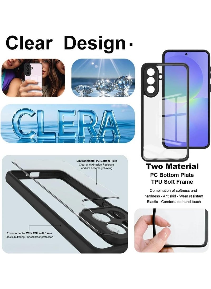 Transparent case for Galaxy A57 phone, shock-resistant made of thermoplastic polyurethane with black edges, 360-degree shock protection for camera protection, non-yellowing, designed for Samsung Galaxy A57 phone, transparent - Image 2
