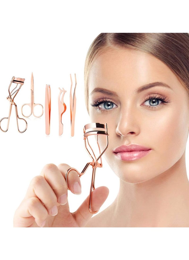 Goolsky 5 Pieces Eyelash Applicator Tool False Eyelashes Applicator Eyebrow Curler Eyebrow Scissors (Rose Golden)  - Image 2