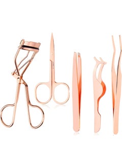Goolsky 5 Pieces Eyelash Applicator Tool False Eyelashes Applicator Eyebrow Curler Eyebrow Scissors (Rose Golden)  - Image 1