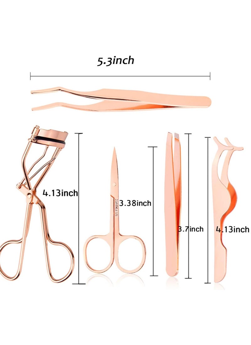 Goolsky - 5 Pieces Eyelash Applicator Tool False Eyelashes Applicator Eyebrow Curler Eyebrow Scissors (Rose Golden) - Image 1