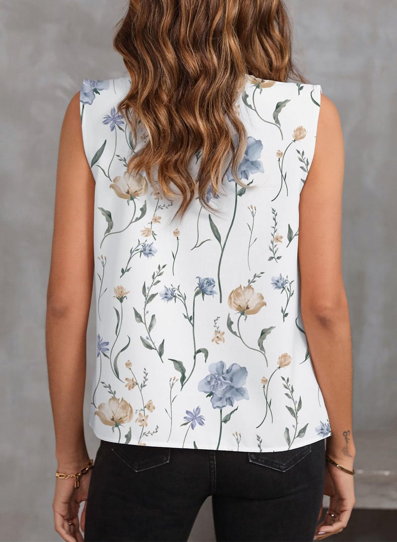 EVALESS Sleeveless Blouses for Women Dressy Casual Summer Pleated V Neck Work Boho Tank Tops Trendy 2025 White L - Image 2
