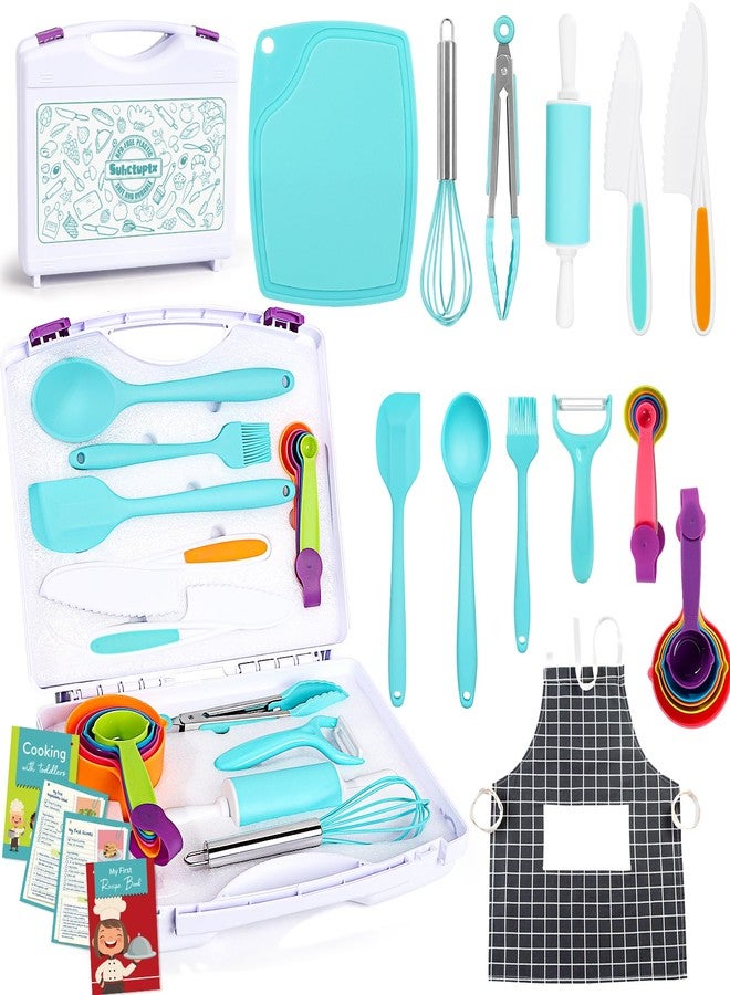Suhctuptx Kids Cooking Sets Real, Kids Cooking & Baking Set with Storage Case Kid Safe Knives Cutting Board Apron Cookbook Toddler Cooking Utensils, Montessori Kitchen Tools, Birthday Gifts Toys for Girls Boys - Image 1