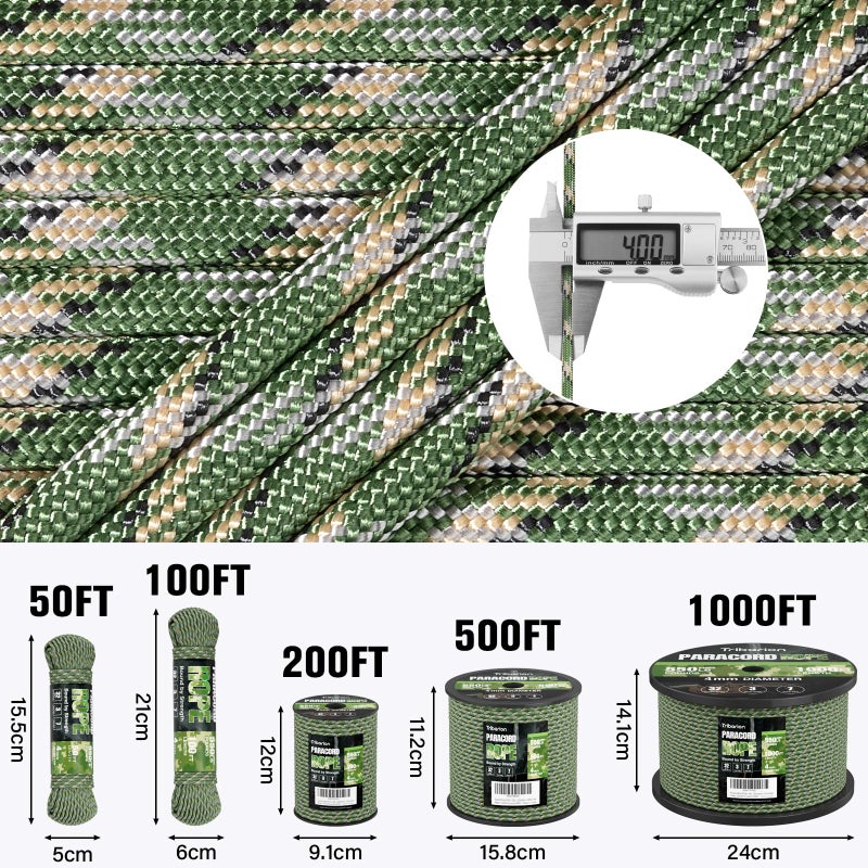 Triberion Paracord Rope 550 lb - 100ft 5/32" Parachute Cord 4MM 7-Strand para Cord - Heavy Duty Spool String for Survival,Camping Gear, Survival Bracelet, Clothesline - Camo Green - Image 5