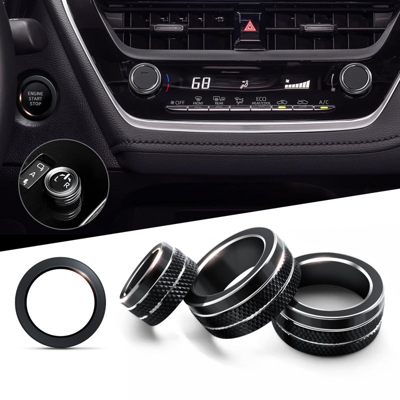 Polodunn for 2020-2025 2026 Toyota Corolla & 2022-2025 2026 Corolla Cross Accessories, 4pcs Aluminum Alloy Knob Cover Trim Set - Rearview Mirror Switch, AC & Push Start (Black) - Image 1