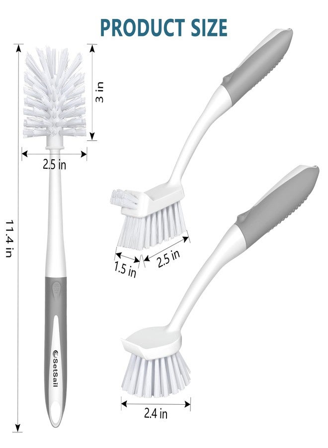 سيتسيل مجموعة فرش غسل الأطباق من سيت سيل، 3 قطع مع فرشاة للزجاجات، فرشاة تنظيف الأطباق بمقبض طويل، فرشاة تنظيف عميقة بمقبض مزود برأس كاشط لحوض المطبخ، الأطباق، الزجاجات، الأكواب، الأواني، خطوط البلاط، رمادي - Image 2