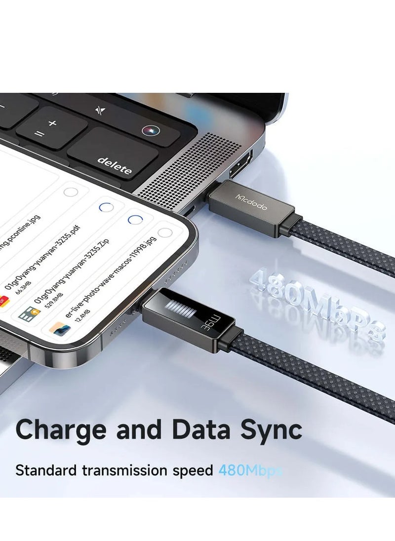 Mcdodo - USB-C to Lightning Cable (1.2m) with Rhythm Screen Display – 36W PD Rapid Charging - Image 1