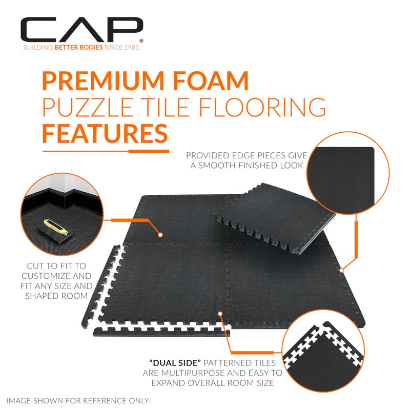 CAP Barbell 1-Inch Interlocking EVA Foam Exercise Puzzle Mat Home Gym Flooring - 1 Pack | 24" x 24" x 1" | T Pattern - Black - Image 3