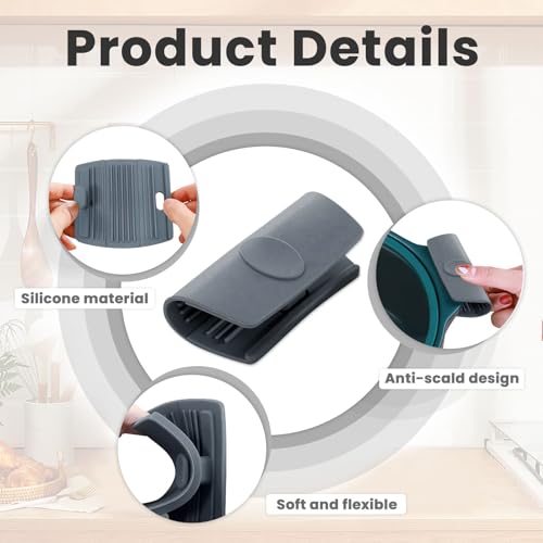 BangBoom 3 Pairs of Silicone Assist Handle Holder Grips, Heat Resistant Pot Handle Covers, Non Slip Cast Iron Pot Holder for Hot Skillets Pans Casserole Frying Cooking Cookware (Gray) - Image 3