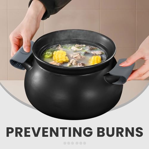 BangBoom 3 Pairs of Silicone Assist Handle Holder Grips, Heat Resistant Pot Handle Covers, Non Slip Cast Iron Pot Holder for Hot Skillets Pans Casserole Frying Cooking Cookware (Gray) - Image 5