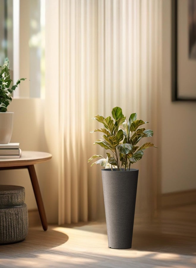 كانتي مجموعة أصيصات زراعة مستديرة طويلة من كانتي، قطعتان، أصيصات زراعة مزخرفة بارتفاع 13 بوصة للحديقة الخارجية والداخلية والفناء والشرفة الأمامية (أسود) - Image 3
