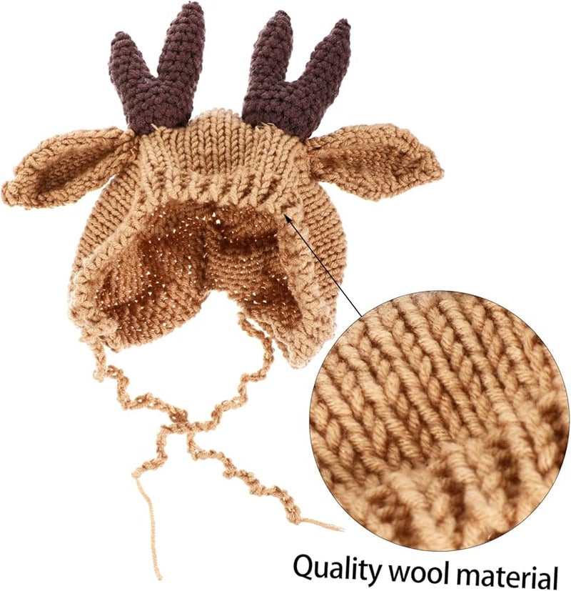 قبعة صوفية محبوكة من الرنة البنية، ملابس داعمة لتصوير الشتاء وعيد الميلاد للأولاد والبنات حديثي الولادة - Image 5