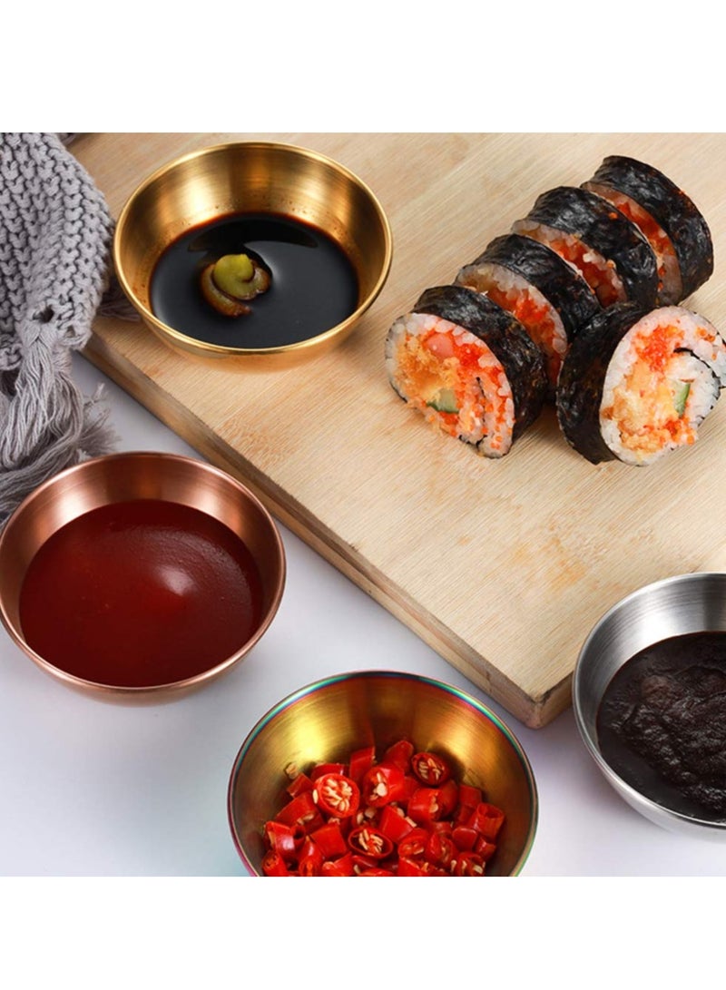 SYOSI 4pcs Stainless Steel Dip Bowls Round Seasoning Dishes Sushi Dipping Bowl Saucers Bowl Mini Appetizer Plates Seasoning Dish Saucer Plates (Green) - Image 3