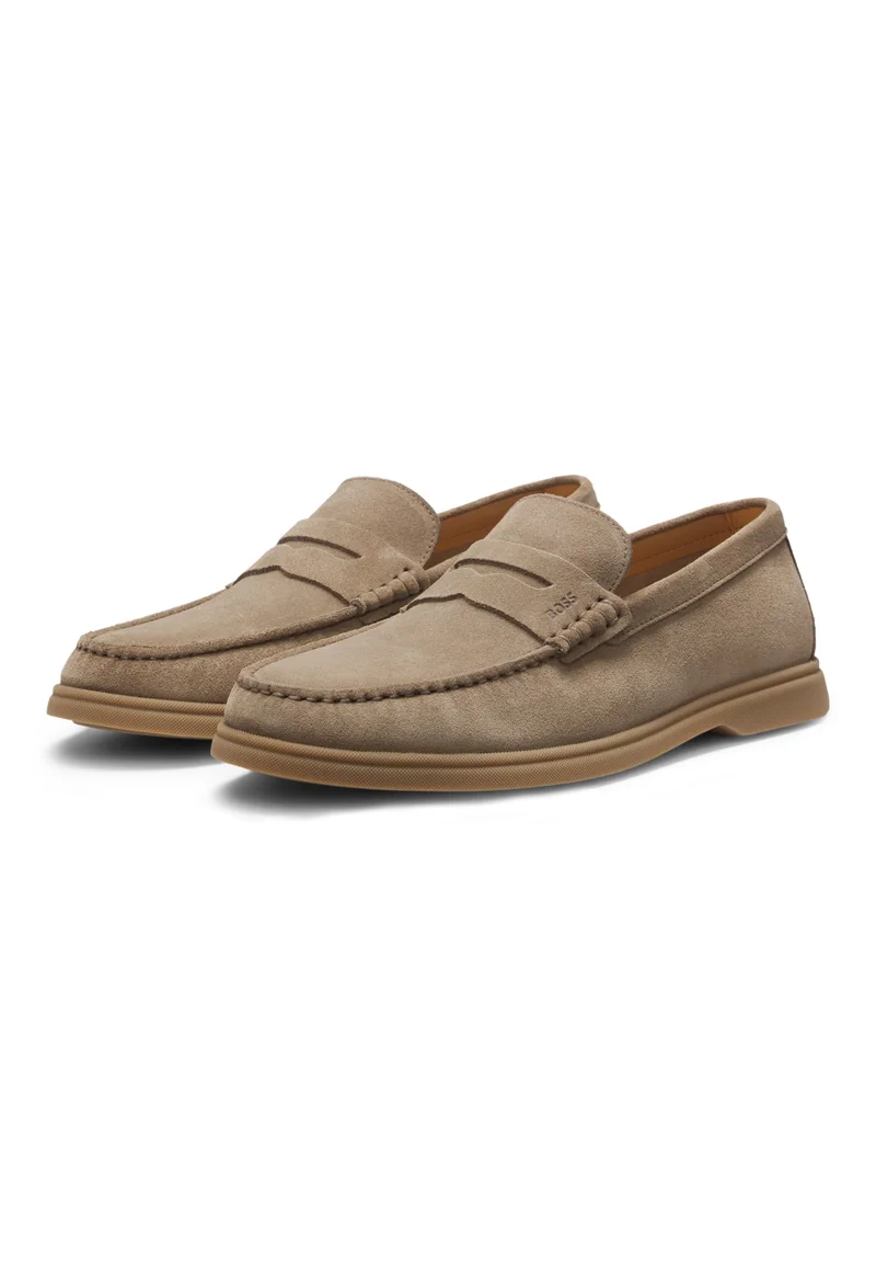 بوس Suede loafers with logo penny trim