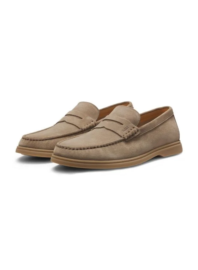BOSS Beige Suede loafers with logo penny trim for Men | Best Price UAE