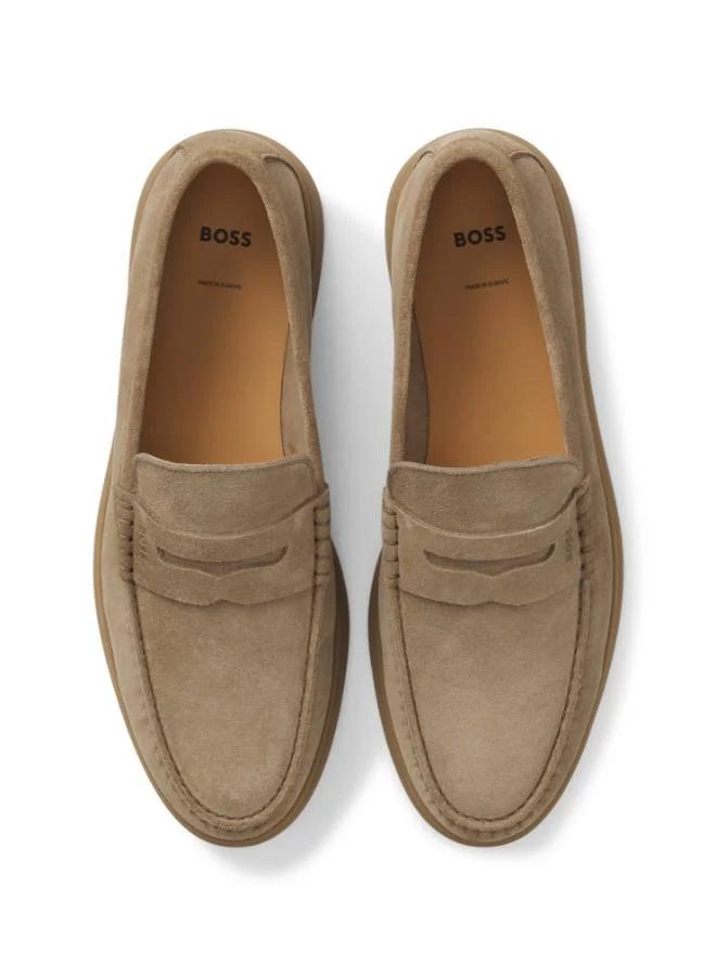 BOSS Beige Suede loafers with logo penny trim for Men | Best Price UAE
