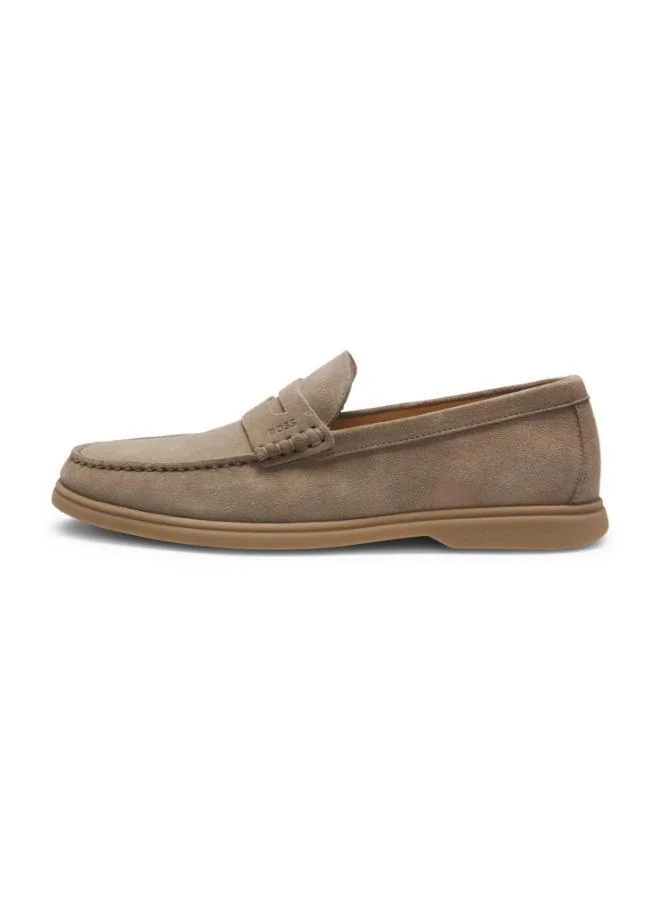 بوس Suede loafers with logo penny trim