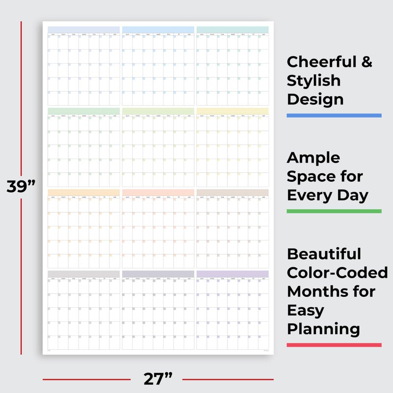 HADIGU Large Wall Calendar Undated (39 x 27 inches) Double Sided Dry Erase Yearly & Monthly Wall Calendar, Big Erasable Planner for Home, Office, Classroom, Thick Paper with Gloss Lamination, Full Year View. - Image 4